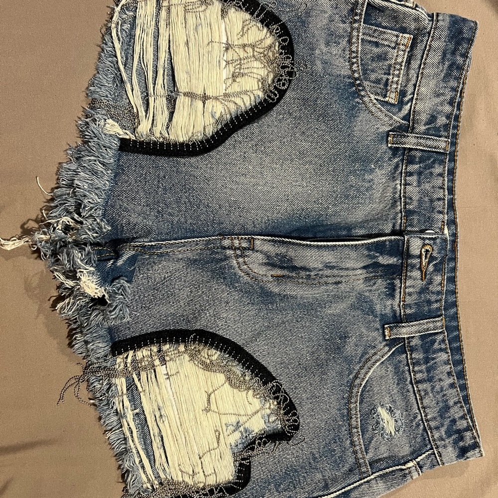 Distressed Denim Shorts with Patches